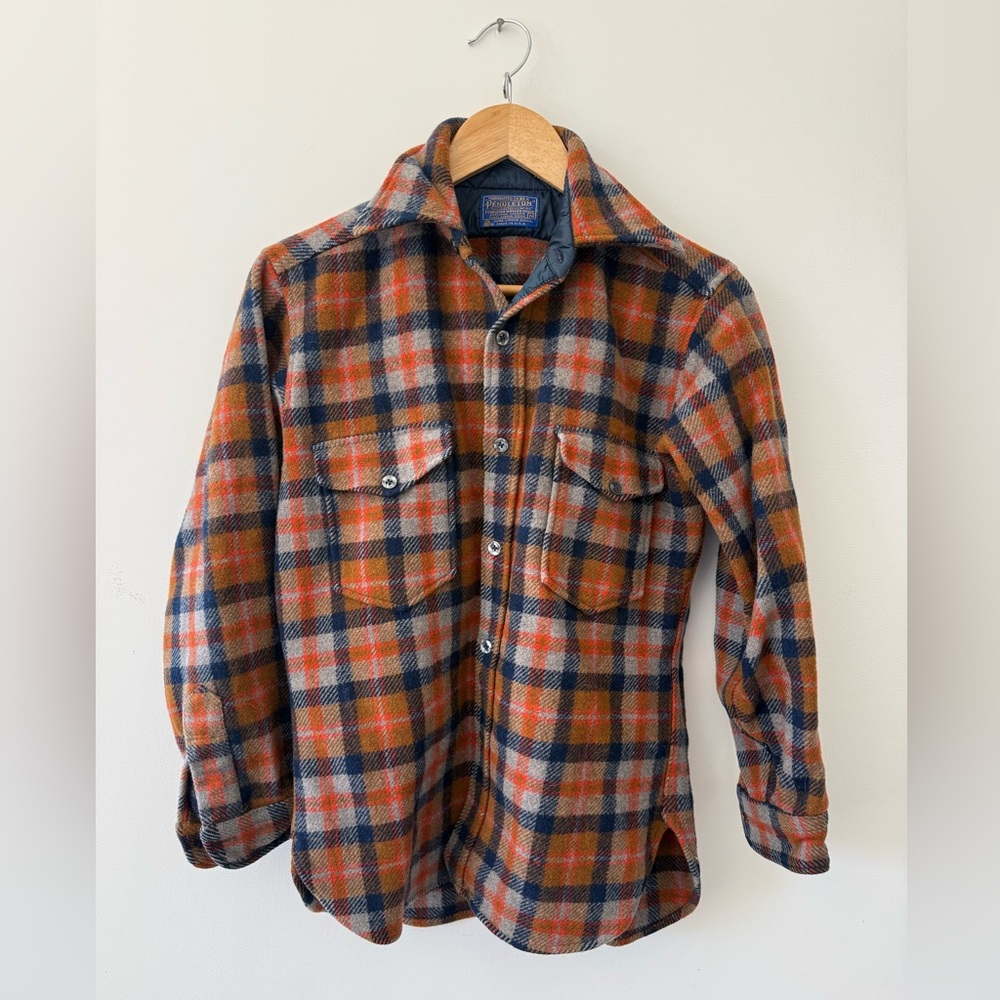 Pendleton Orange & Navy Plaid Wool Shirt Jacket